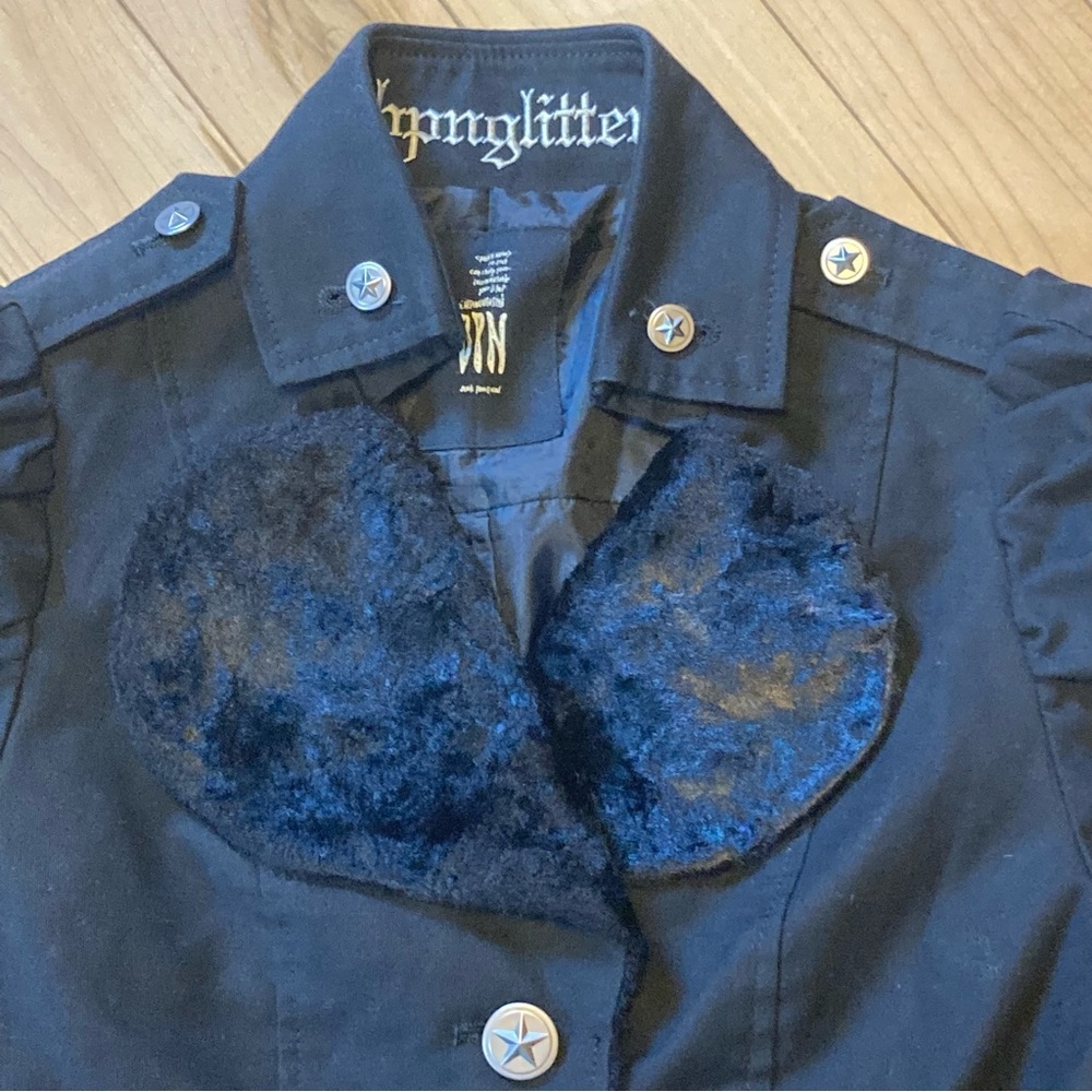 Black Peace Now Military Style Jacket Velvet collar metal buttons size medium - Picture 4 of 11